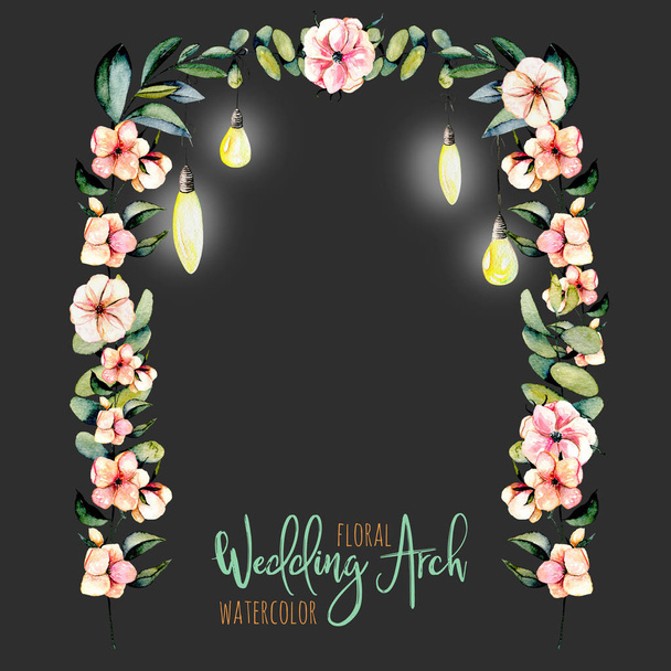 Arco de boda floral de acuarela con lámparas colgantes para diseño nupcial
 - Foto, imagen