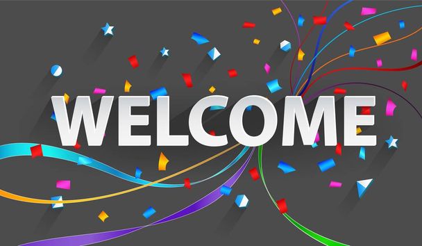 vector illustration of welcome text with multicolored ribbons  - Vector, Image