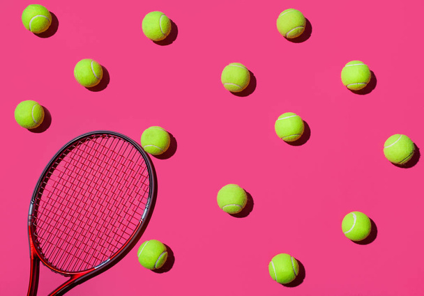 Tennis balls and racket - Фото, изображение