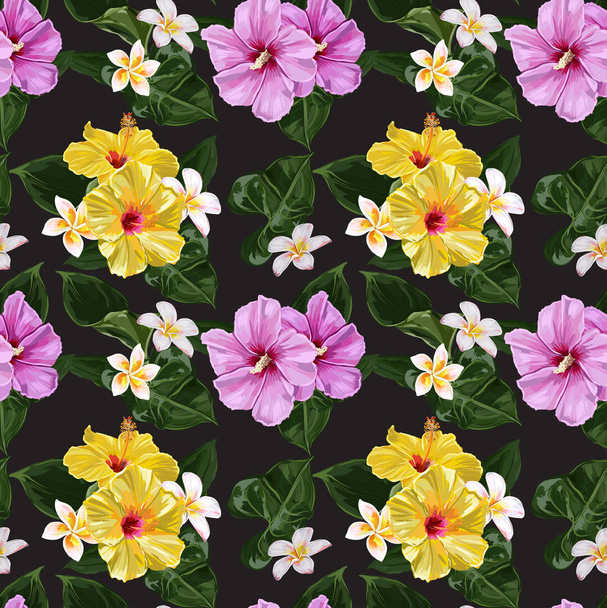 Seamless Tropical Flowers Pattern - Vector, Image
