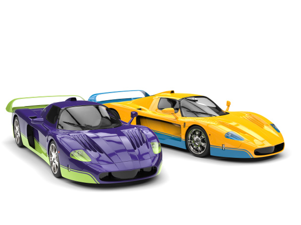 Απολύτως καταπληκτική σούπερ αυτοκίνητα έννοια μοβ και κίτρινο με λεπτομέρειες σε συμπληρωματικά χρώματα - Φωτογραφία, εικόνα