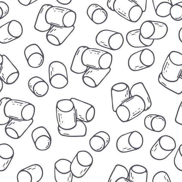 Hand drawn outline seamless pattern with marshmallow. Black and white food background - Vector, Image