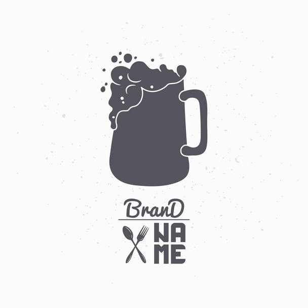 Hand drawn silhouette of beer mug. Brewery logo template for craft bottle packaging or brand identity - Vector, Image