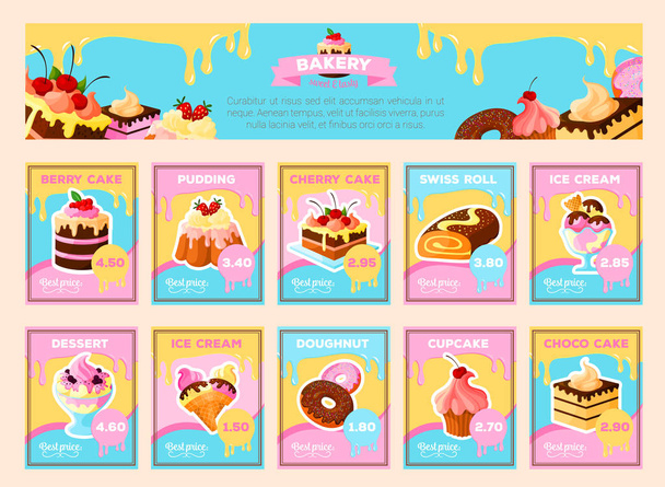 Desserts de boulangerie cartes de prix vectorielles pour la boutique
 - Vecteur, image