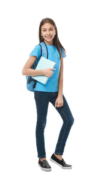  Mädchen mit Buch und Schultasche - Foto, Bild