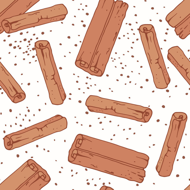 Hand drawn seamless pattern with cinnamon sticks. Background for cafe, kitchen or food package - Vetor, Imagem
