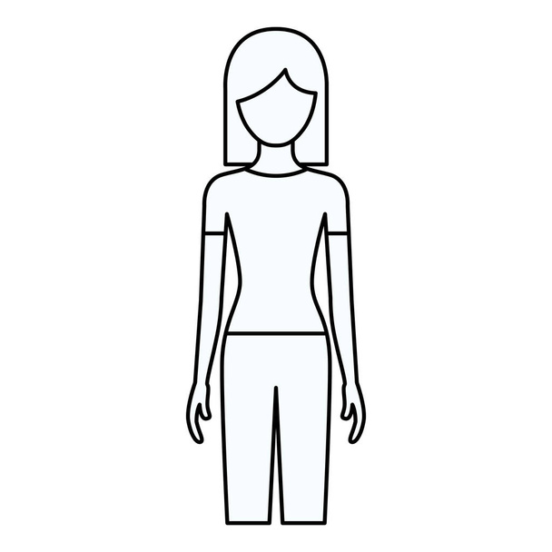 croquis silhouette de femme sans visage vue de face avec pantalon et cheveux courts
 - Vecteur, image