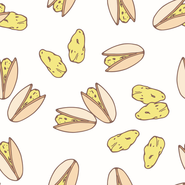 Hand drawn seamless pattern with pistachio. Background for cafe, kitchen or food package - Вектор, зображення