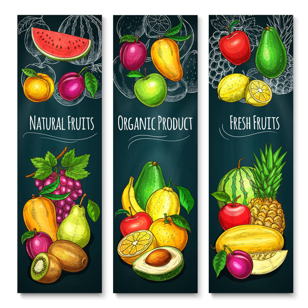 Vector exotic fresh fruits product banners set - Vector, Image