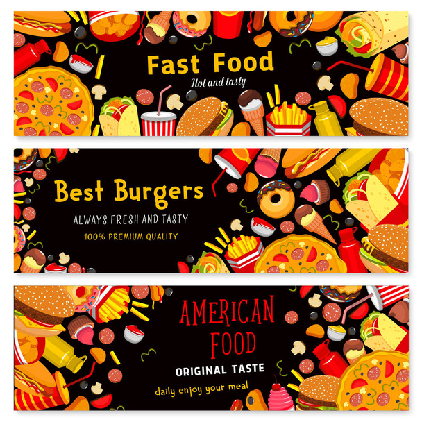 Fast food restaurant hamburgers bannières vectorielles ensemble
 - Vecteur, image