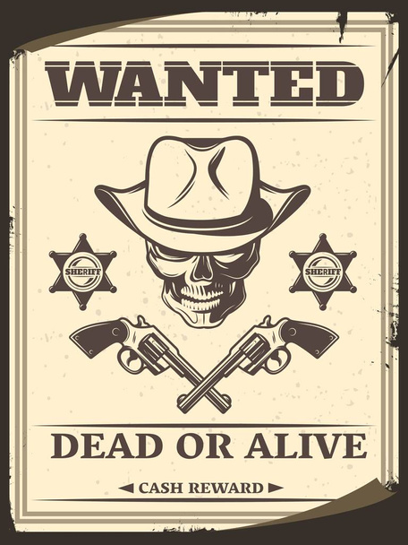 Винтажный монохромный плакат Wild West Wanted
 - Вектор,изображение