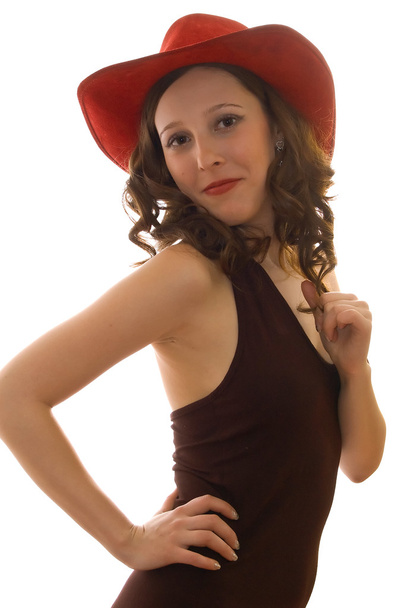 Beautiful girl in a red hat - Zdjęcie, obraz