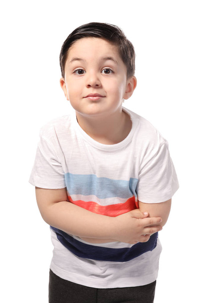 Cute little boy on white background - Foto, Imagen