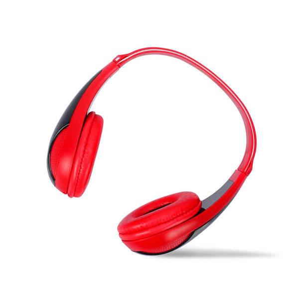 Muziekmateriaal - rode hoofdtelefoon - Foto, afbeelding