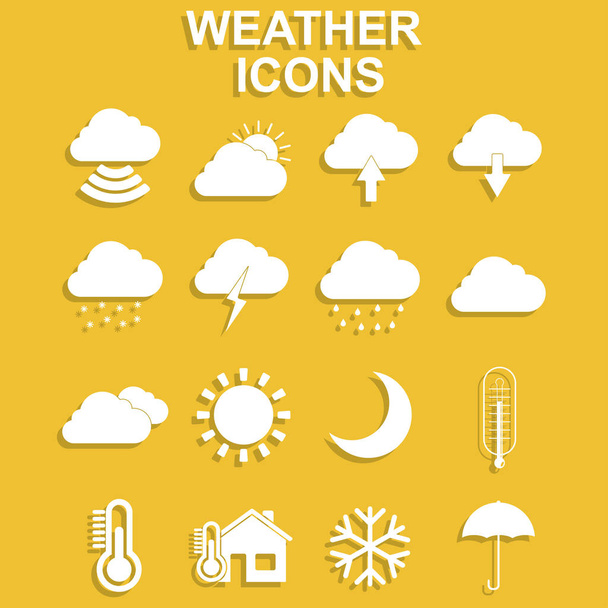 フラットな天気予報と気象学のシンボルのアイコンを設定します。 - ベクター画像