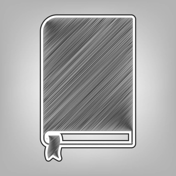 Book sign. Vector. Pencil sketch imitation. Dark gray scribble icon with dark gray outer contour at gray background. - Vektor, Bild