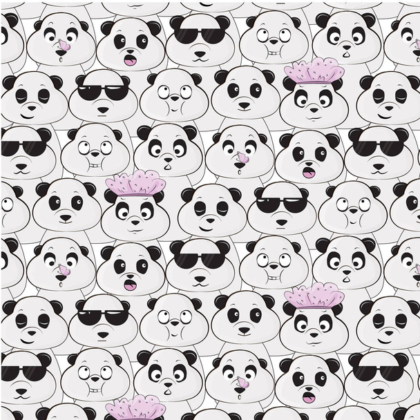 Patrón de especies de panda vectorial. Diversidad del estampado de dibujos animados de osos blancos negros. Decoración infantil feliz con animales divertidos lindos. Textura gráfica de la cara de fauna de tela
 - Vector, imagen