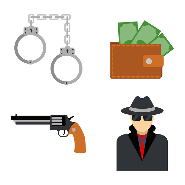 Crime icons protection law justice sign security police gun offence felony transgression flat vector illustration - Vector, Image
