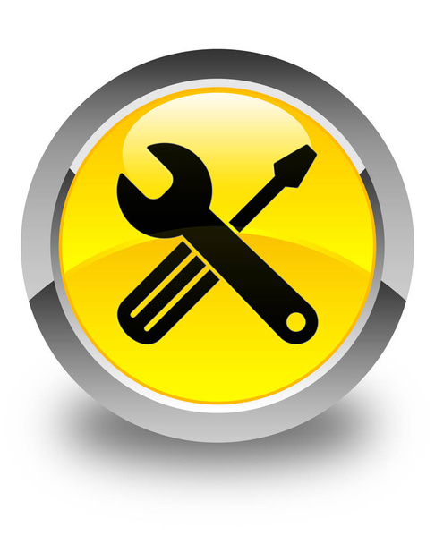 Eszközök ikonra fényes sárga kerek gomb - Fotó, kép