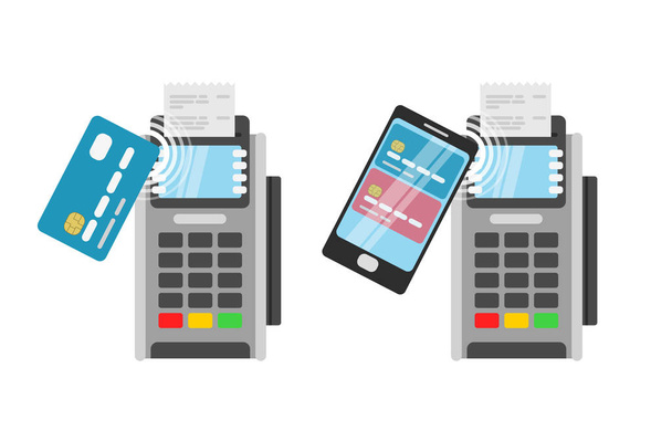 Wireless Payment by credit card using POS terminal - Vettoriali, immagini