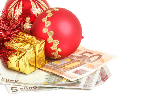 peníze koncept s eurobankovkami na vánoční dárky - Fotografie, Obrázek