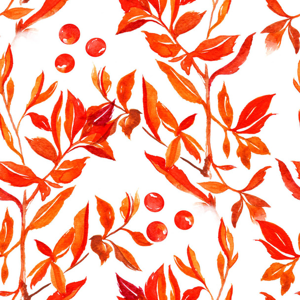 leaves and berries seamless pattern - Zdjęcie, obraz