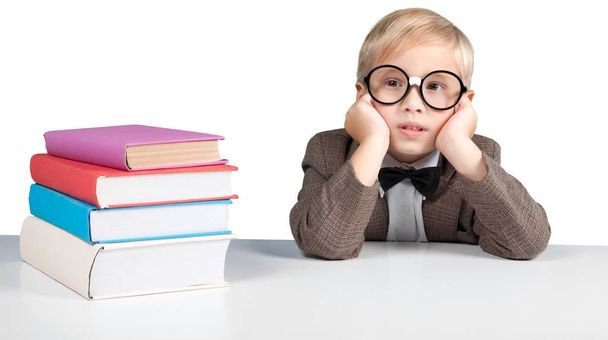 young boy in  glasses thinking - Photo, Image