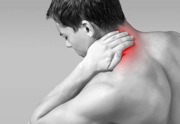 Strong man with neck pain - Foto, Imagen