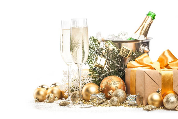Glasses of Champagne and gifts - Foto, imagen