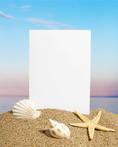 blank card on sand beach  - Фото, изображение