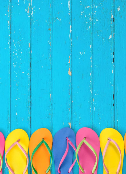 Flip flops with blue decking - Zdjęcie, obraz