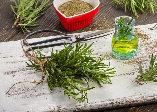 Fresh and dried Rosemary  and oil  - Foto, imagen