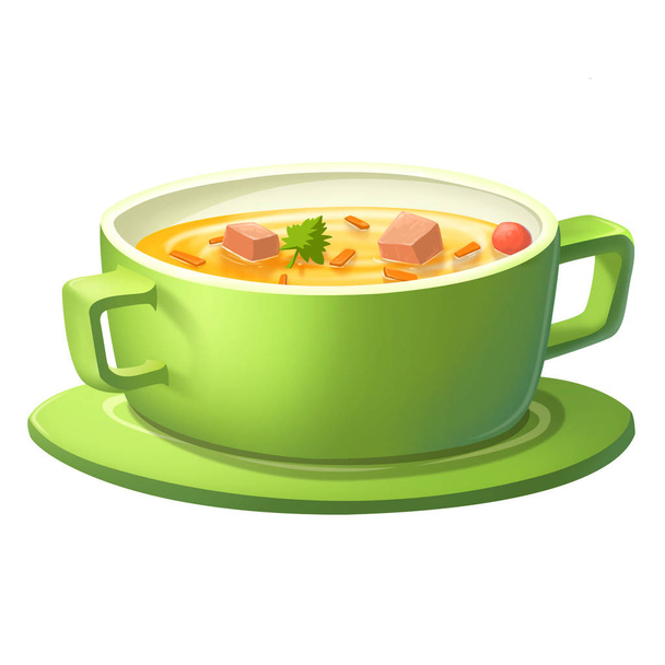 Sopa en tazón verde
 - Foto, imagen