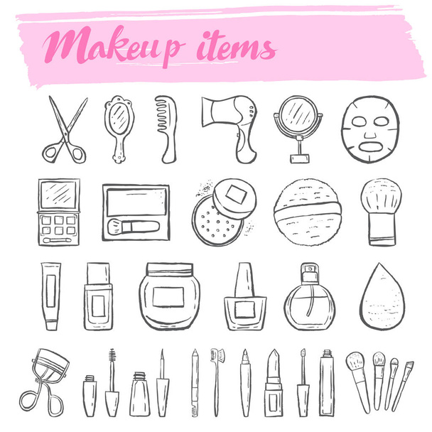 kit de maquillaje doodle icono conjunto
 - Vector, imagen