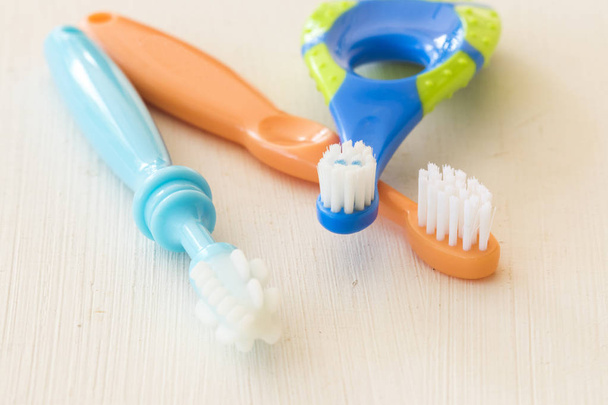morning with clean in oral cavity and teeth toothbrush of baby for health teeth - Photo, Image
