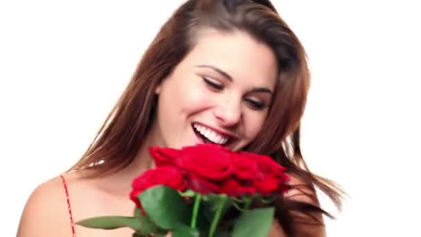 Cute girl with valentines roses - Felvétel, videó