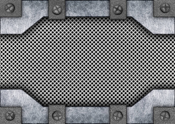 Metal plates and grid surface as a background for the design, 3d - Fotoğraf, Görsel