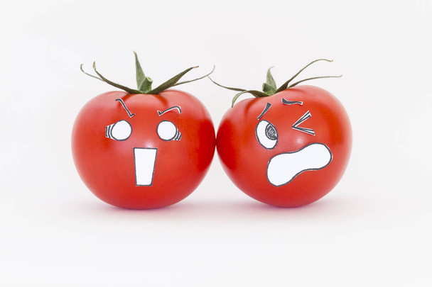 Scared face tomatoes with white background - Photo, Image