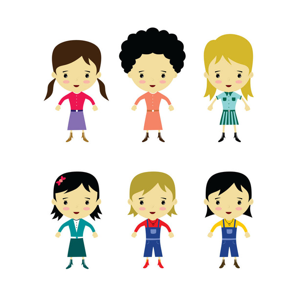 Set of girl cartoon characters - Διάνυσμα, εικόνα