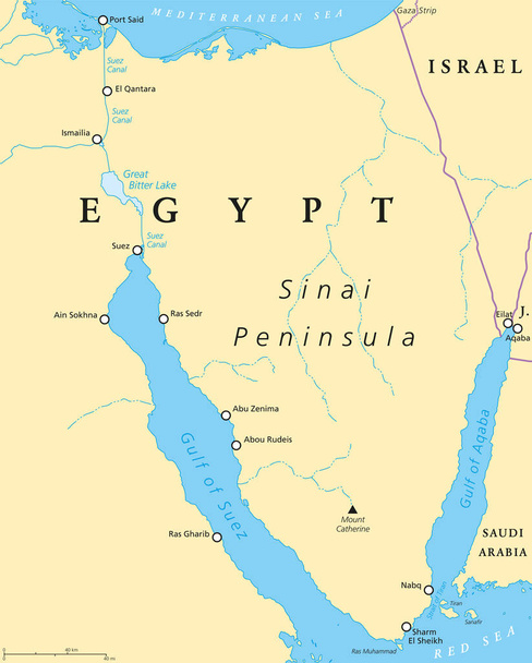 Ägypten, Sinai-Halbinsel politische Landkarte - Vektor, Bild