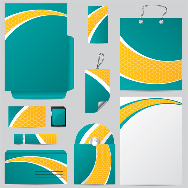 Business set with hexagon wave design - Vector, Image