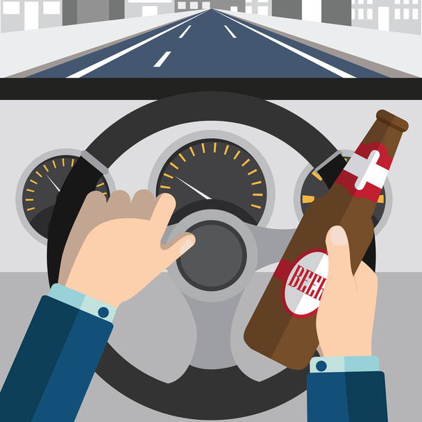 Homem bebendo cerveja e dirigindo carro
 - Vetor, Imagem