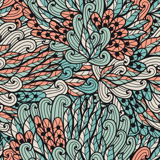 Seamless floral pink and blue bright summer doodle pattern - Вектор,изображение