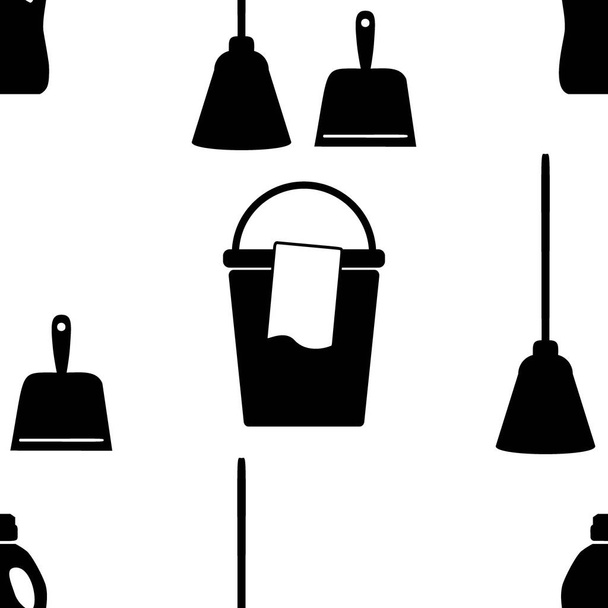 Hauswirtschaft Lebensstil nahtlose Muster mit Putzsymbolen. Hintergrund für Textildruck und Packpapier. Vektorbeleuchtung - Vektor, Bild