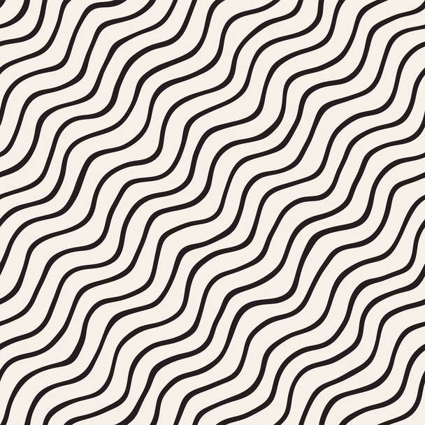 nahtloses Muster mit handgezeichneten Wellen. abstrakter Hintergrund mit welligen Pinselstrichen. Schwarz-weiße Freihandlinien Textur. - Vektor, Bild