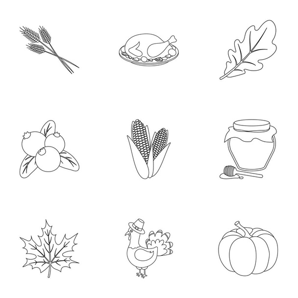 Canadian Thanksgiving Day set icons in outline style. Big collection of canadian Thanksgiving Day vector symbol stock illustration - Vettoriali, immagini