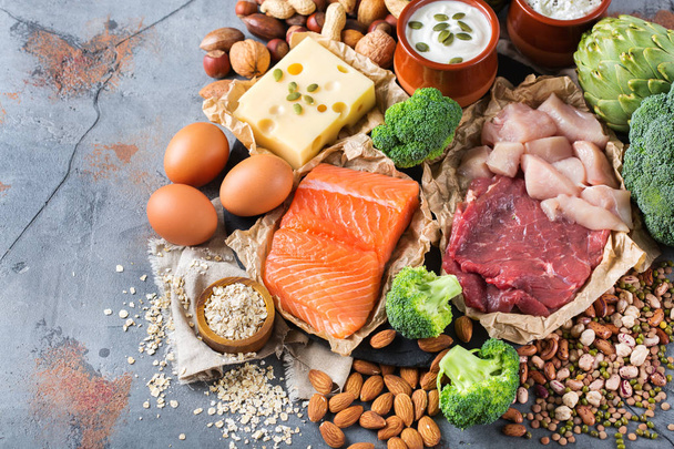 Assortment of healthy protein source and body building food - Photo, Image