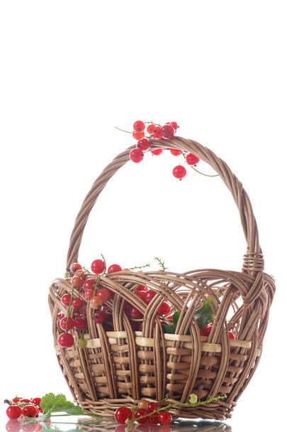 Ripe red currant in a basket - Fotoğraf, Görsel