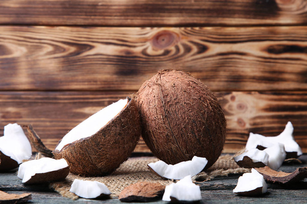 tropical coconuts on sackcloth - Foto, Imagen