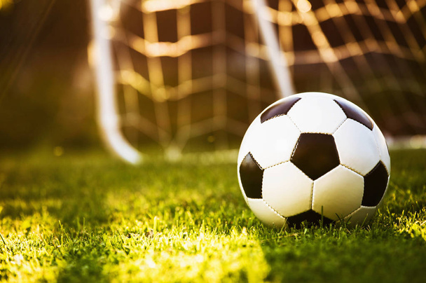 Primer plano pelota de fútbol sobre hierba verde
 - Foto, Imagen